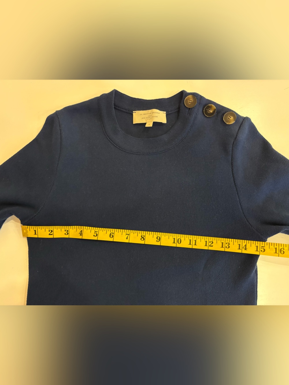 Sezane **Navy** Crewneck Sweater with Shoulder Buttons - Picture 9 of 9